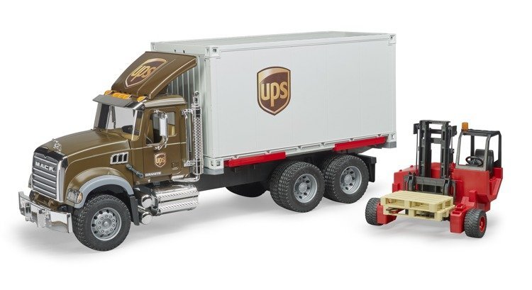 Bruder, MACK Granite UPS kontener z wóżkiem widłowym, 02828