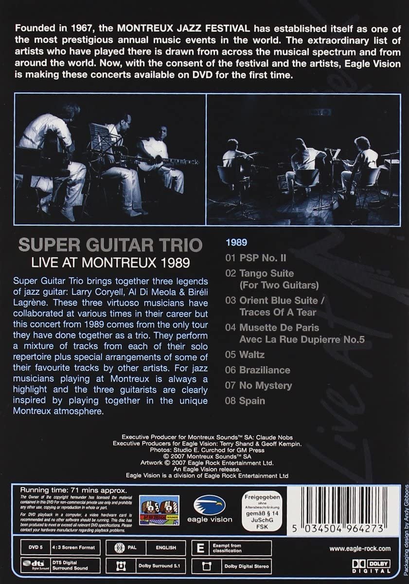 ミュージック SUPER GUITAR TRIO Live at Montreux 1989 Larry Coryell | Al Di Meola | Biréli Lagrène – Super Guitar