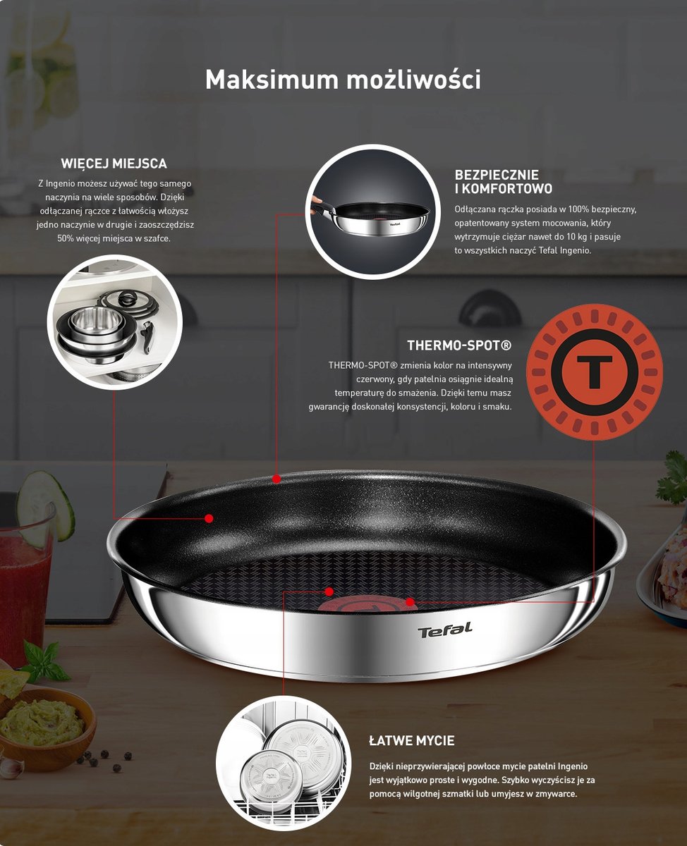 Zestaw Patelni TEFAL Ingenio Emotion 22/24/28 cm+ Szklane Pokrywki+ ...