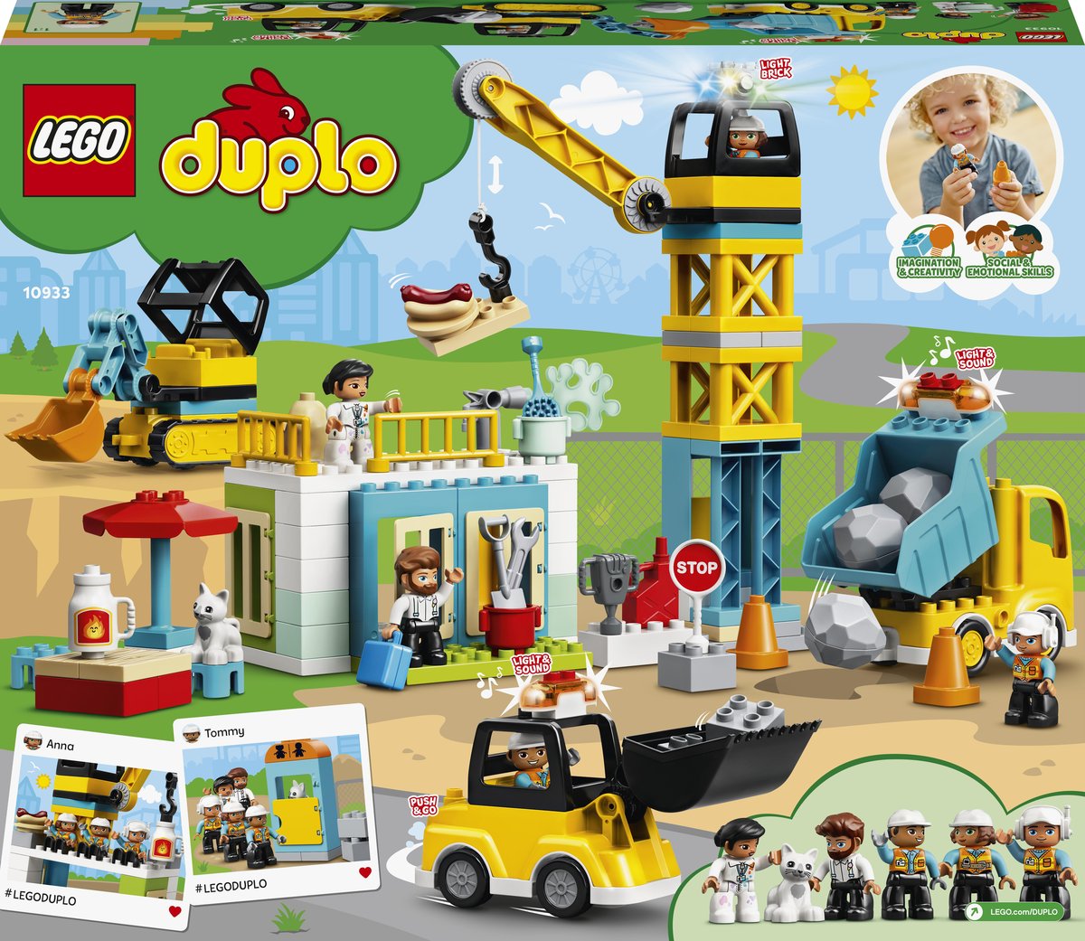 Klocki Lego Od 3 Lat LEGO DUPLO, Town, klocki Żuraw wieżowy i budowa, 10933 - LEGO | Sklep