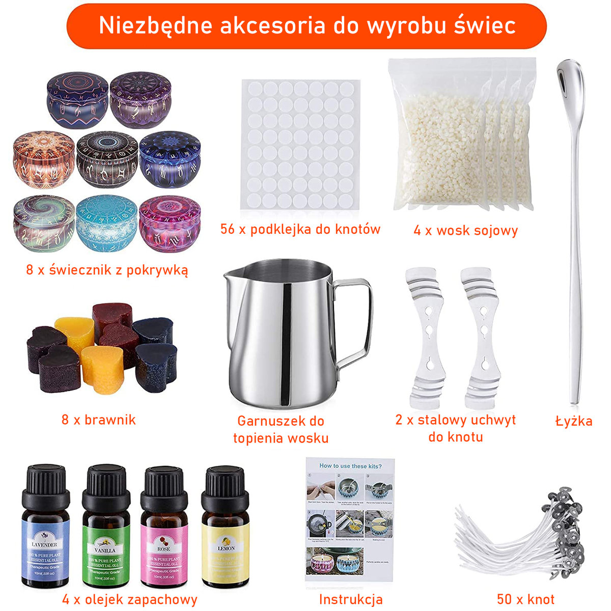 Zestaw do robienia świec DIY 135 el. wosk barwniki olejki zapachowe knoty  zestaw do wyrobu świec - Craftec | Sklep EMPIK.COM