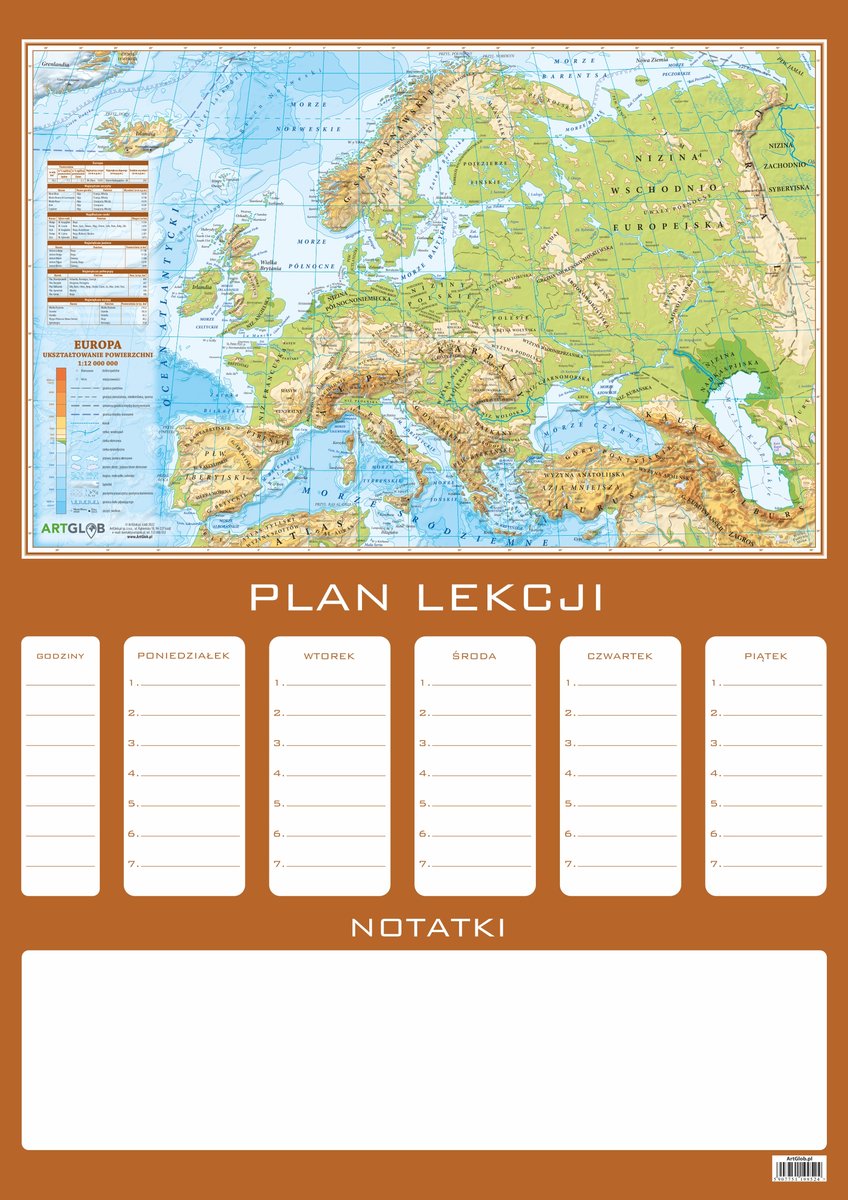 Plan Lekcji - Fizyczna Mapa Europy, ArtGlob - | Sklep EMPIK.COM