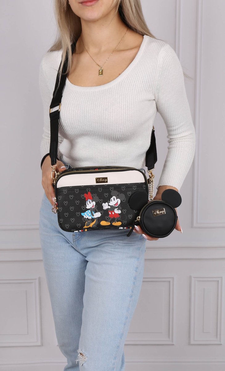 Disney Myszka Mickey I Minnie Torebka + Saszetka, Czarna, Na