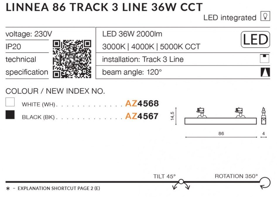 Lampa Szynowa Led 36W Linnea 86 Track 3Line Cct Az4567