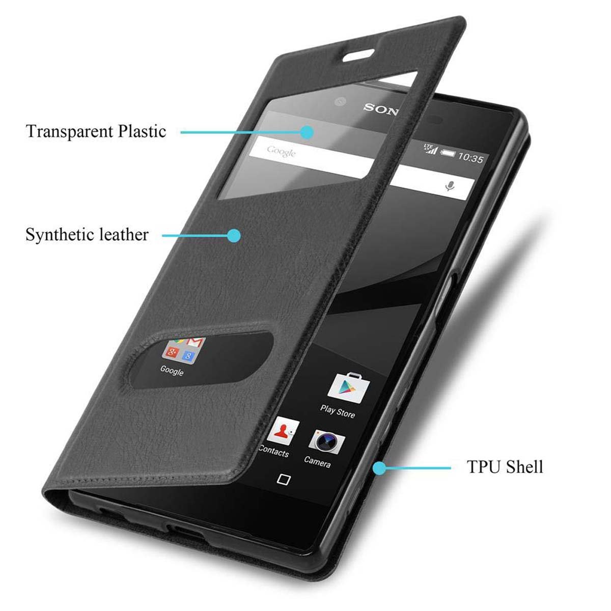 CADORABO con clip da cintura, CUSTODIA per Xperia Z5 PREMIUM ,NERO