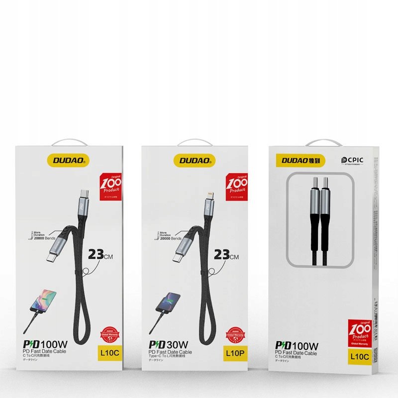 Krótki Kabel do Apple CarPlay USB-C Lightning 23cm - Dudao