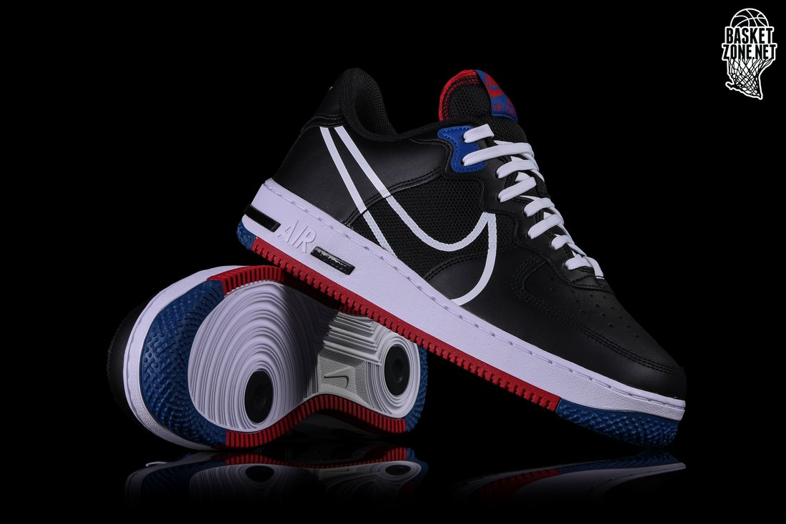 nike air force 1 low react black white red blue
