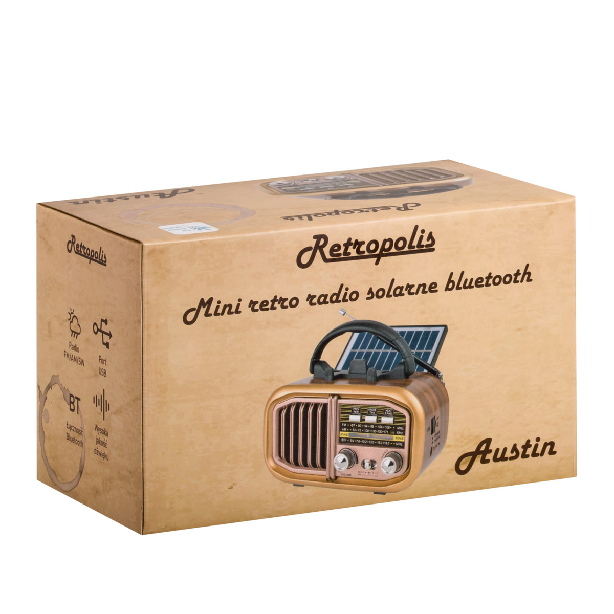 Radio Vintage RETROPOLIS Austin – FM/AM/SW, Bluetooth, Recharge Solaire & USB-C