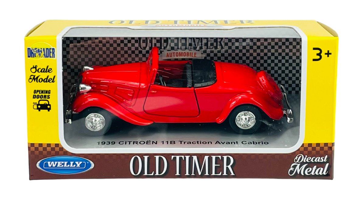 Voiture Miniature WELLY Citroën 11B Traction Avant Cabriolet 1939 - Échelle 1:34/1:39 - Rouge - Neuf Sous Boîte