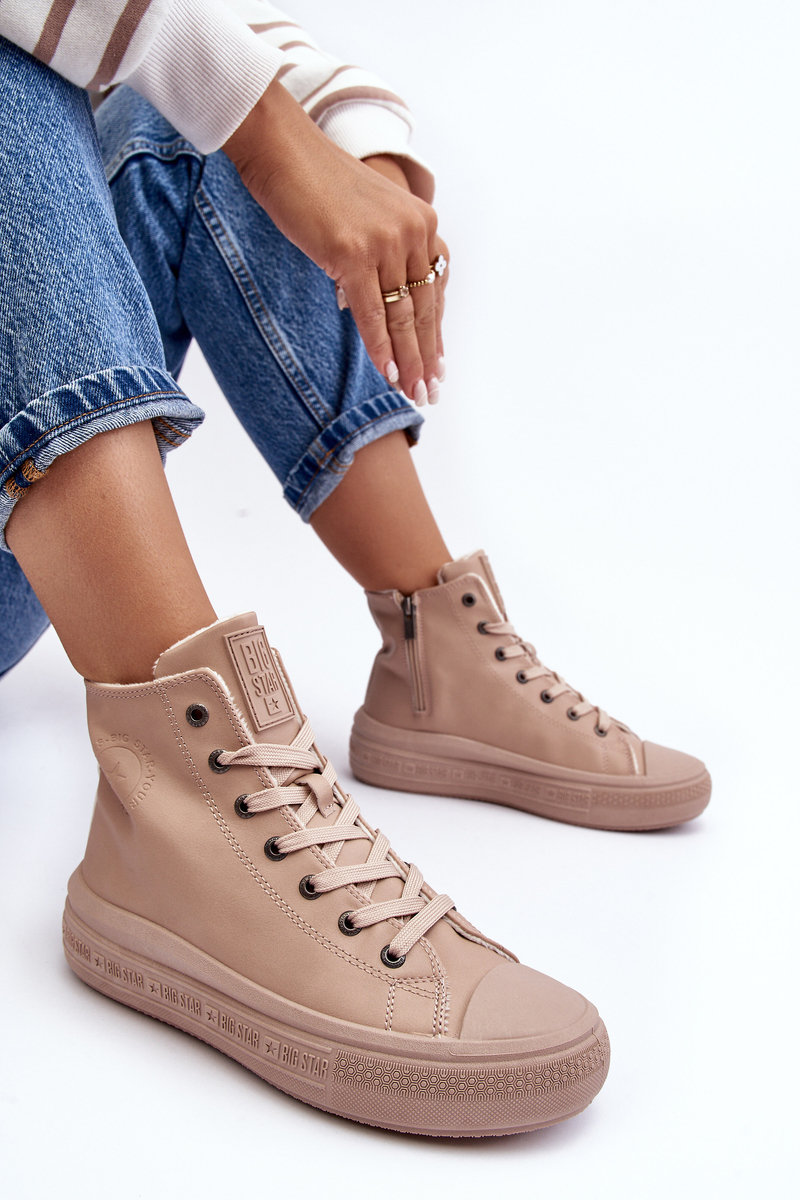 Damskie Trampki Na Suwak Ocieplane Beżowe Big Star Mm274022 -38