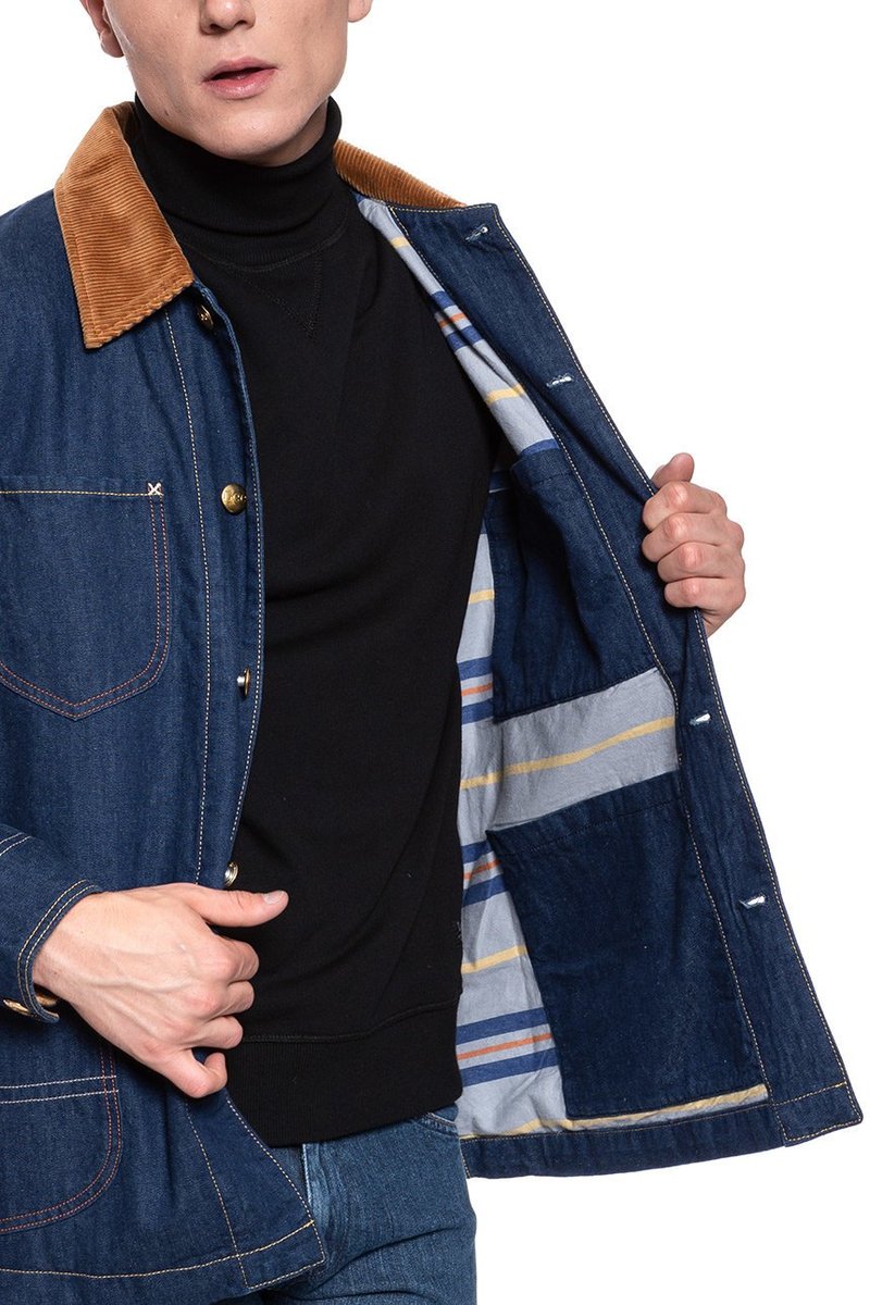 カ*ネ様 Lee×TIMBERLAND デニムカバーオール BOX JACKET Kurtka Jeansowa Lee X Timberland Box Jacket Rinse L87Jgt36-M