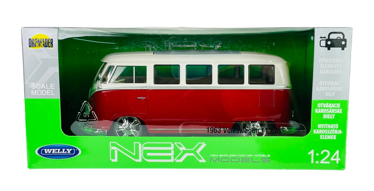 Welly 1963 Vw Volkswagen T1 Bus Samba Czerwony 1:24 - Welly
