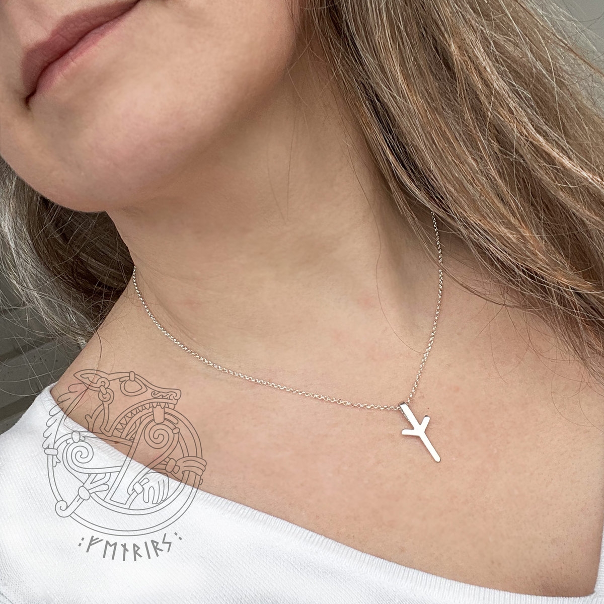 Srebrna Runa Algiz Naszyjnik na łańcuszku 45 cm (Ag925) by FenrirS