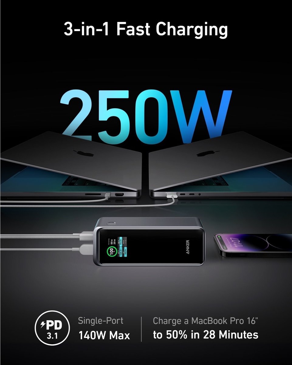 ANKER Super Mocny Powerbank Prime 250W PD 27650 mAh