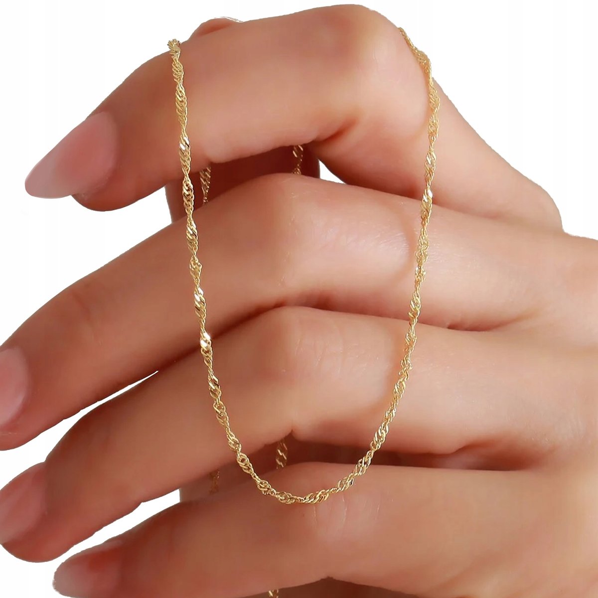 PIĘKNY ZŁOTY ŁAŃCUSZEK DAMSKI 585 SINGAPUR 925 DLA ŻONY, MAMY