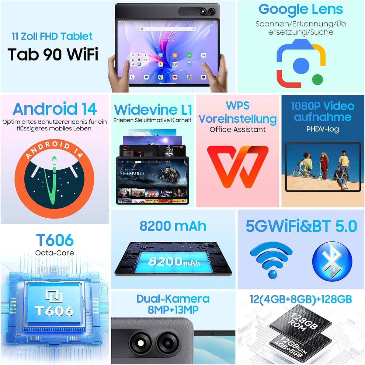 Tablet Blackview Tab90 WiFi Android 14, 11 Zoll,12GB RAM