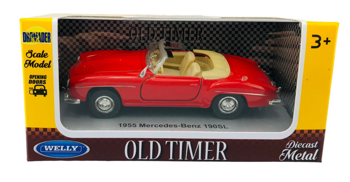 WELLY OLD TIMER 1955 MERCEDES-BENZ 190SL W121 CZERWONY BEZ DACHU 1