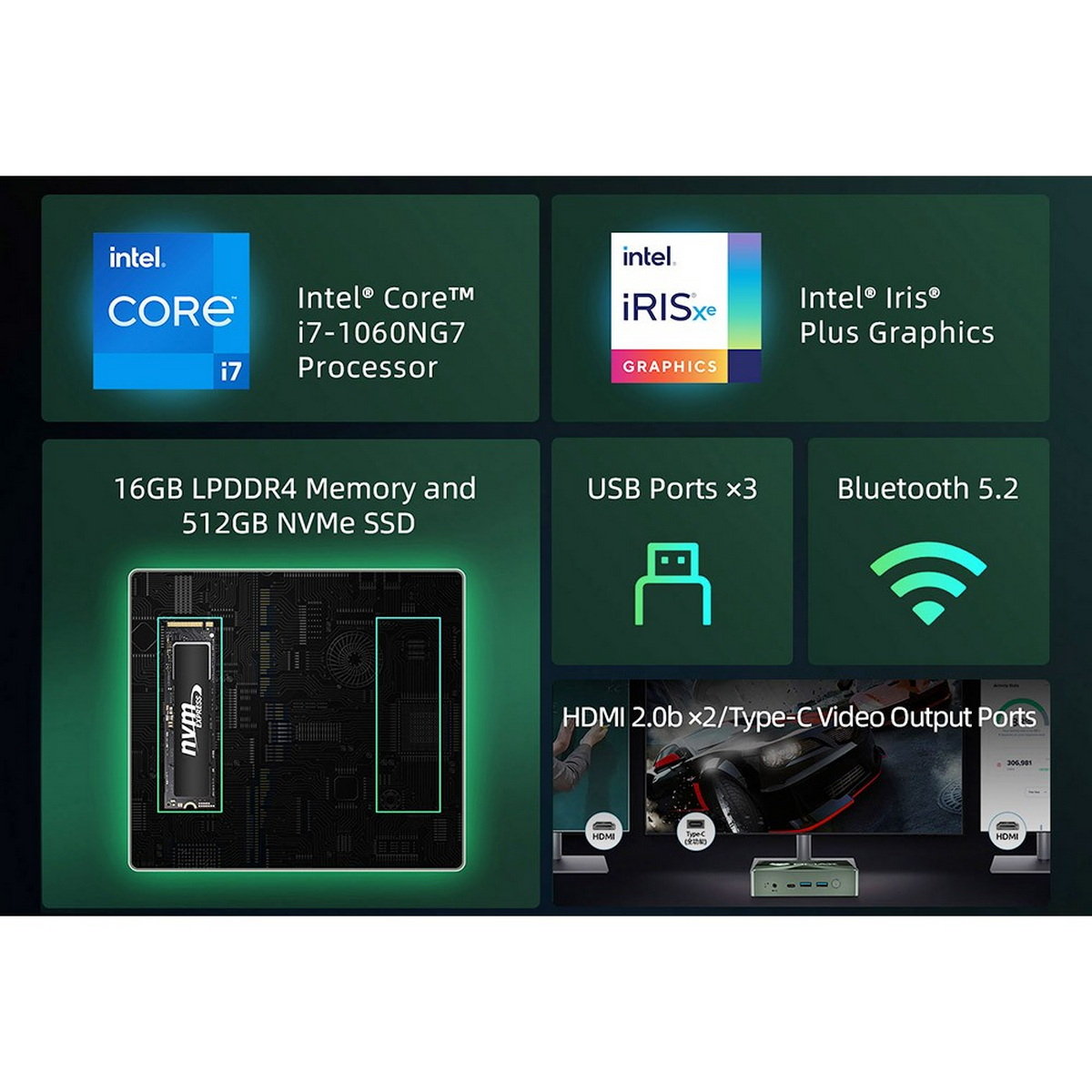 BMAX B6 Power Mini PC Intel Core i7-1060NG7 16 GB LPDDR4 1