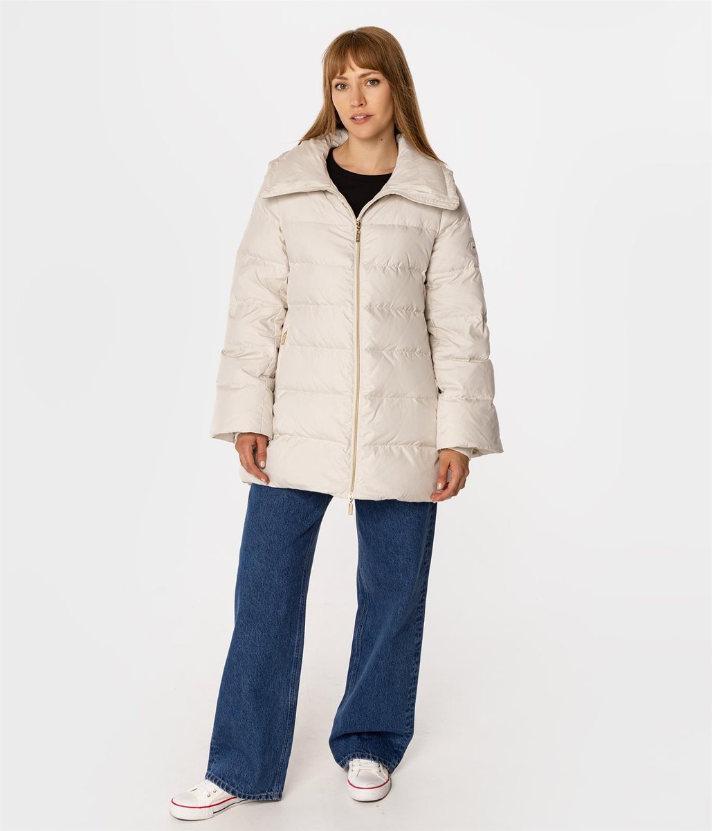 Puchowa kurtka damska z odpinanym kapturem MONICA 4402 BEIGE-L