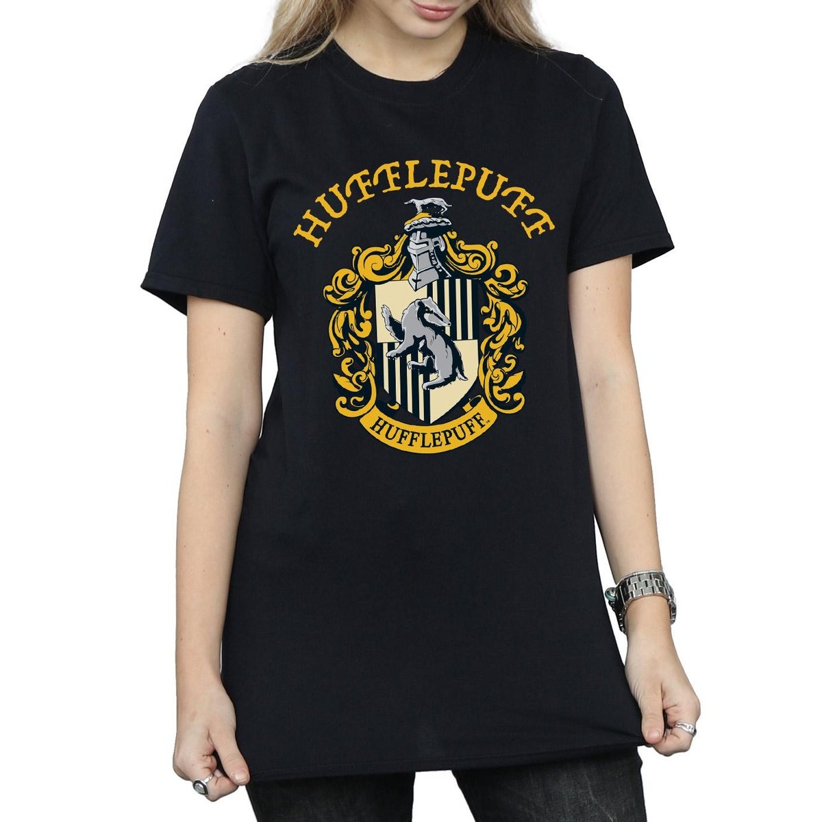Maglietta unisex con licenza Harry Potter Hufflepuff ricamata Carbone XS