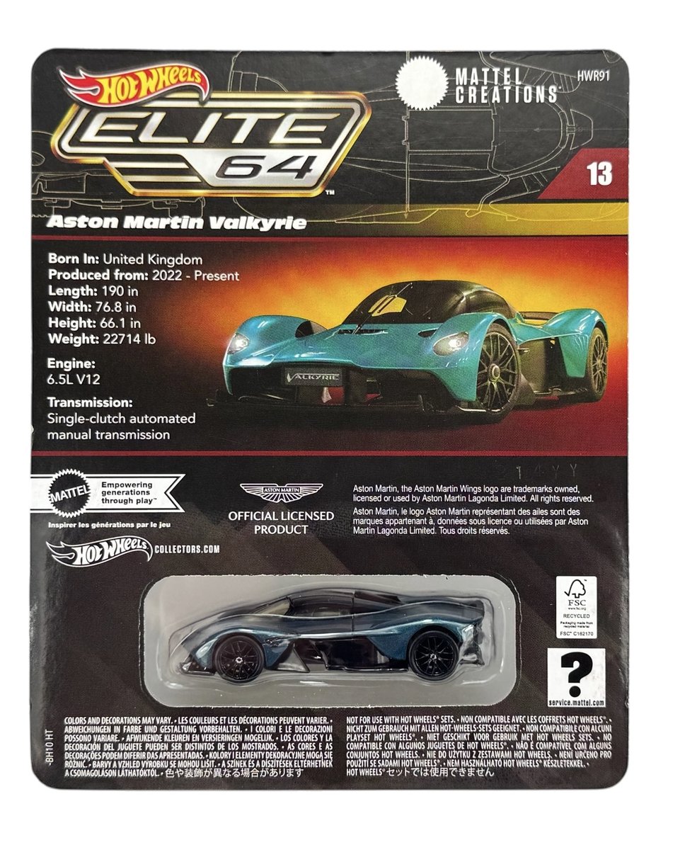 ミニカー Hotwheels ELITE 64 Aston Martin Valkyrie Hot Wheels Elite 64 Aston Martin Valkyrie Hwr91 - Hot Wheels