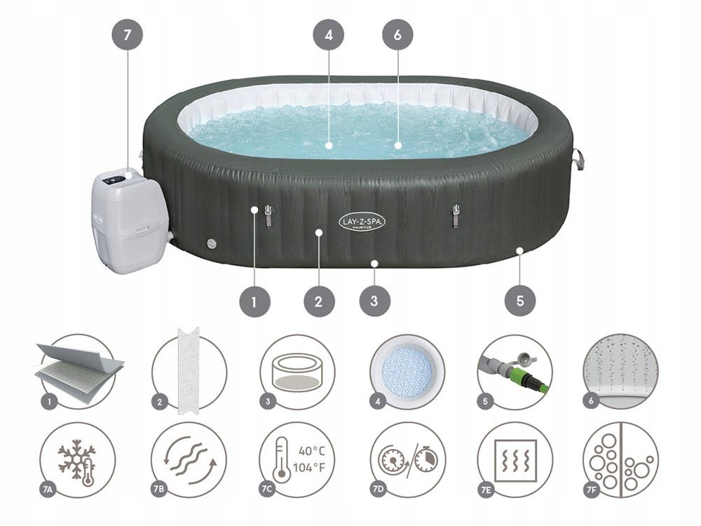 Bestway Lay-Z-Spa Mauritius 5-7os aplikacja WiFi hydromasaż