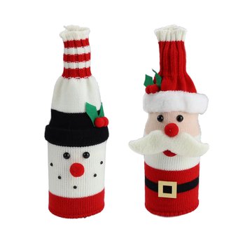 2-częściowe pokrowce na butelki wina, pokrowce na butelki wina ze staruszkiem i bałwanem, zestaw swetrów i butelek, zestaw do dekoracji świątecznych - Inna marka