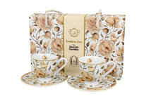 2 filiżanki espresso ze spodkami ENGLISH ROSES WHITE - Golden Line
