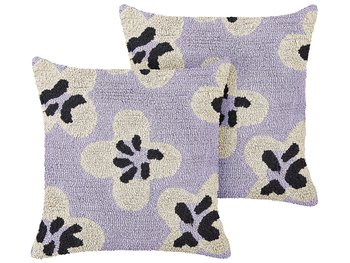 2 poduszki bawełniane dekoracyjne dla dzieci w kwiaty 45 x 45 cm fioletowe SOAPWORT - Beliani