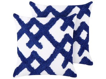 2 poduszki dekoracyjne bawełniane 45 x 45 cm niebieskie z białym HAZEL - Beliani