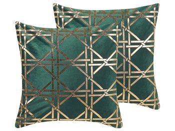 2 poduszki dekoracyjne w geometryczny wzór 45 x 45 cm zielone ze złotym CASSIA - Beliani
