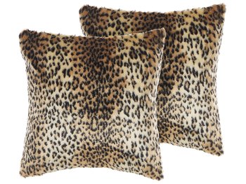 2 poduszki dekoracyjne włochacze w panterkę 45 x 45 cm brązowe FOXTAIL - Beliani