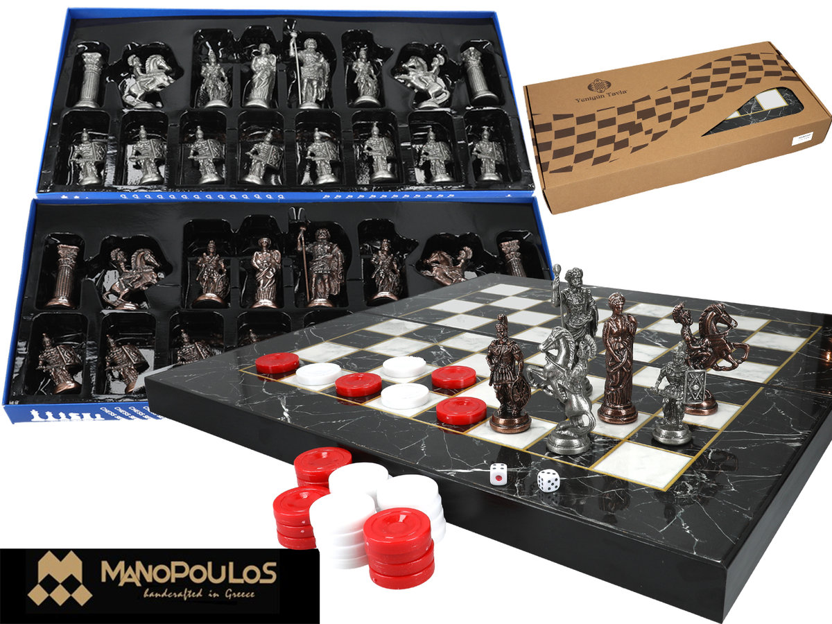 2 w 1 Backgammon + Szachy (czarny marmur), gra logiczna, Manopoulos G & j Gp