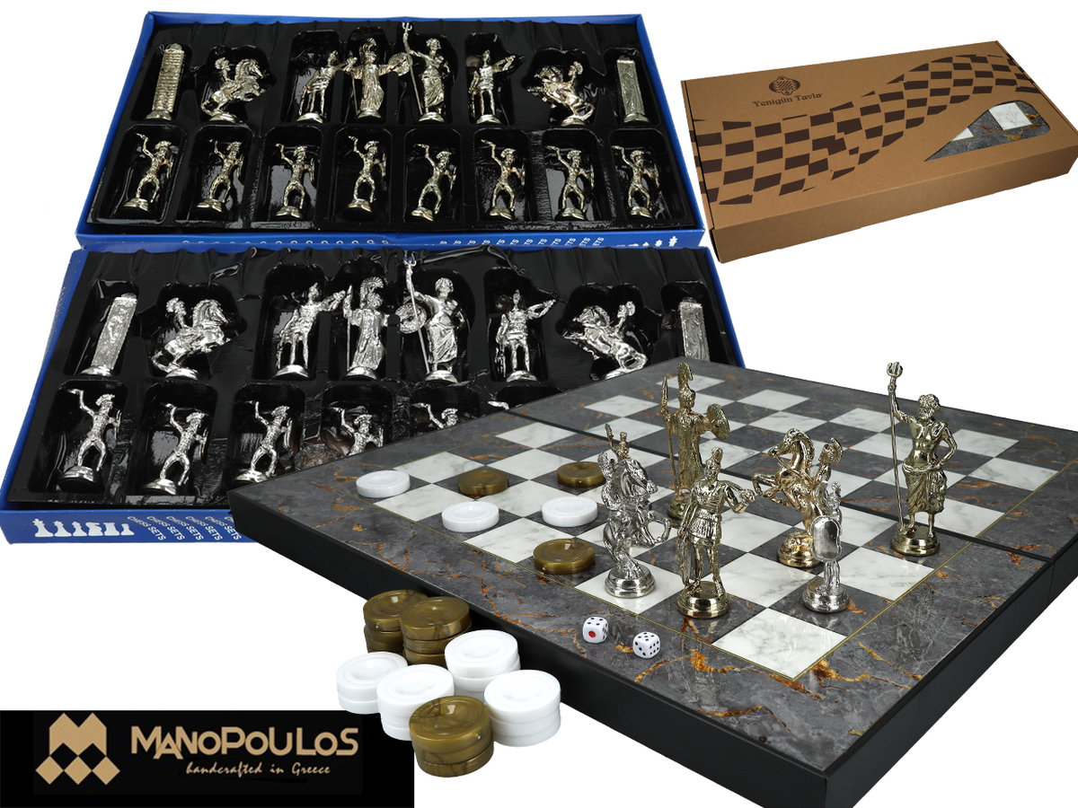 2 w 1 Backgammon Szachy (szary marmur), gra logiczna, Manopoulos G & j Gp