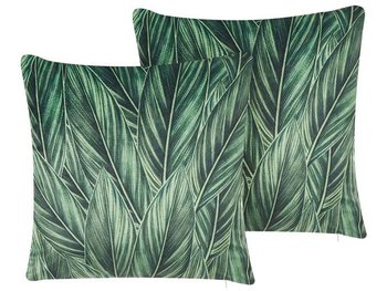 2 welurowe poduszki dekoracyjne w liście 45 x 45 cm zielone DIASCIA - Beliani