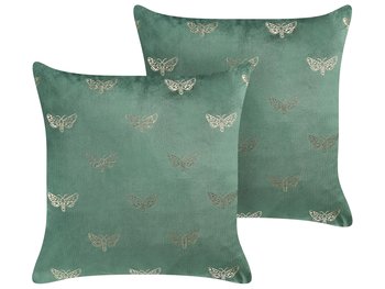 2 welurowe poduszki dekoracyjne w motyle 45 x 45 cm zielone YUZURI - Beliani