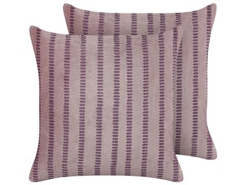 2 welurowe poduszki dekoracyjne w paski 45 x 45 cm różowe AGAPANTHUS - Beliani