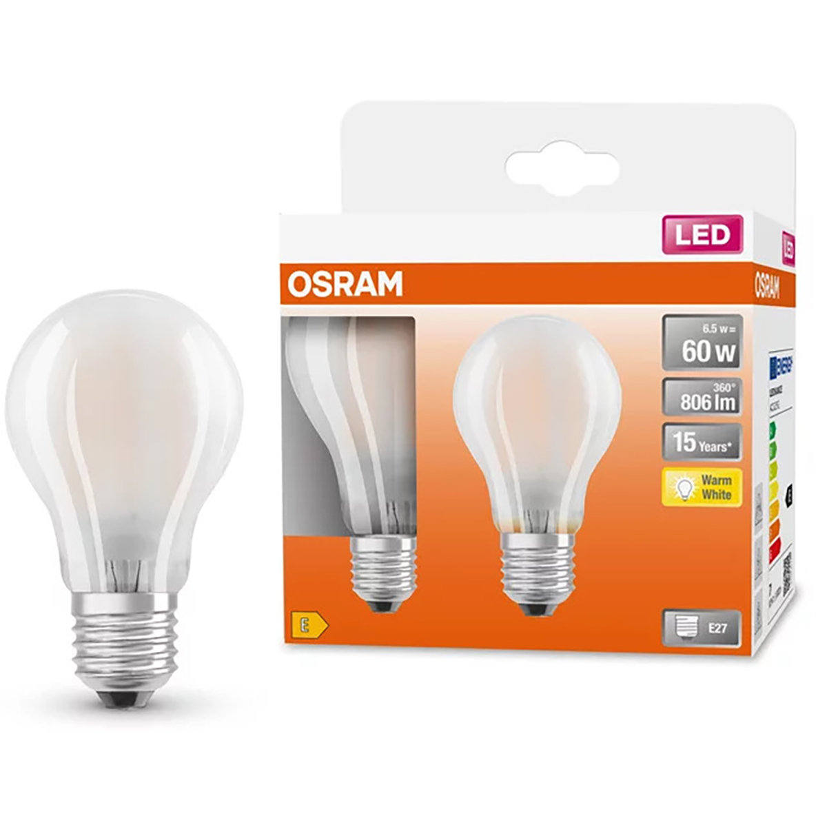 2pak Żarówka Led E27 A60 7w 60w 806lm 2700k Ciepła 300° Filament