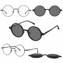 2W1 Okrągłe Okulary Oprawki Korekcyjne Z Nakładką Przeciwsłoneczną Magnes