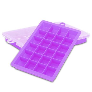 2x foremki do kostek lodu w fioletowy - zestaw 2 ŕ 24 przedziałów Ice Cube Silikonowe formy z pokrywą - elastyczne pojemniki do kostek lodu uszczelnione dla lodu, żywności dla dzieci i więcej - Intirilife