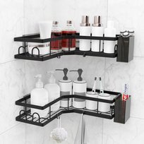 2x PÓŁKA ŁAZIENKOWA NAROŻNA WISZĄCA POD PRYSZNIC BEZ WIERCENIA CZARNA LOFT