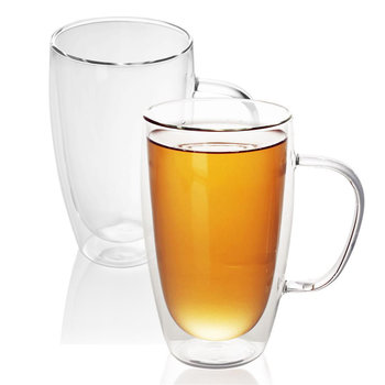 2x Szklanki Termiczne 400 - 500 ml - Szklanka Termo dmuchany ustnie izolowany do latte macchiato, jako szklanka do herbaty lub szklanka do kawy, można myć w zmywarce z uchwytem - Intirilife