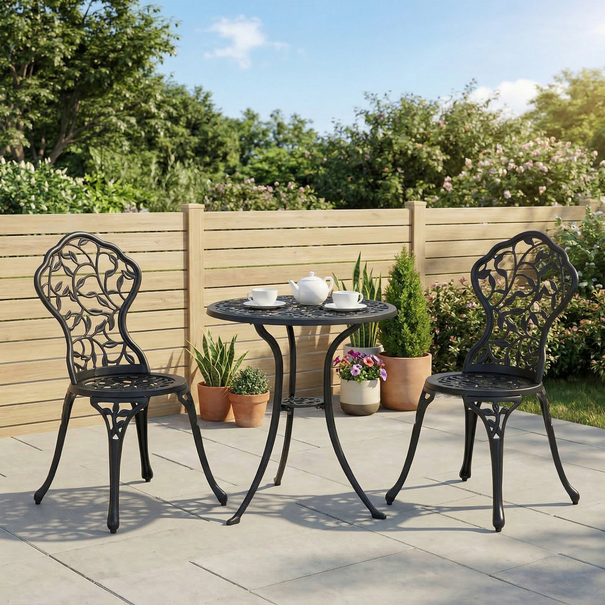 3-elementowy Zestaw Bistro Aluminium, Meble Ogrodowe, Stół i Krzesła, Antyczny, Zewnętrzny, Czarny