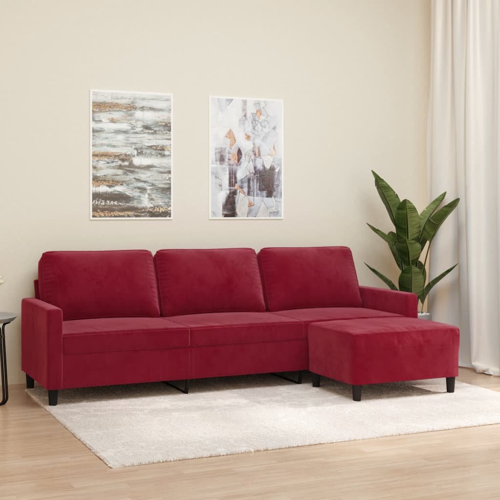 3-osobowa sofa z podnóżkiem winna czerwień 210 cm, aksamit - vidaXL ...