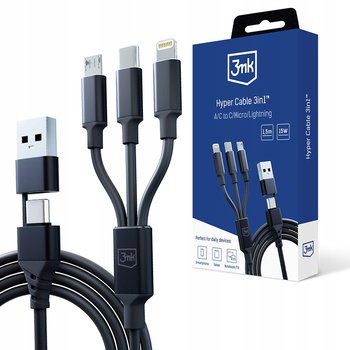 3mk Hyper Cable 3in1 Black Kabel USB-A/USB-C do USB-C/Micro/Lightning 1.5m - 3MK