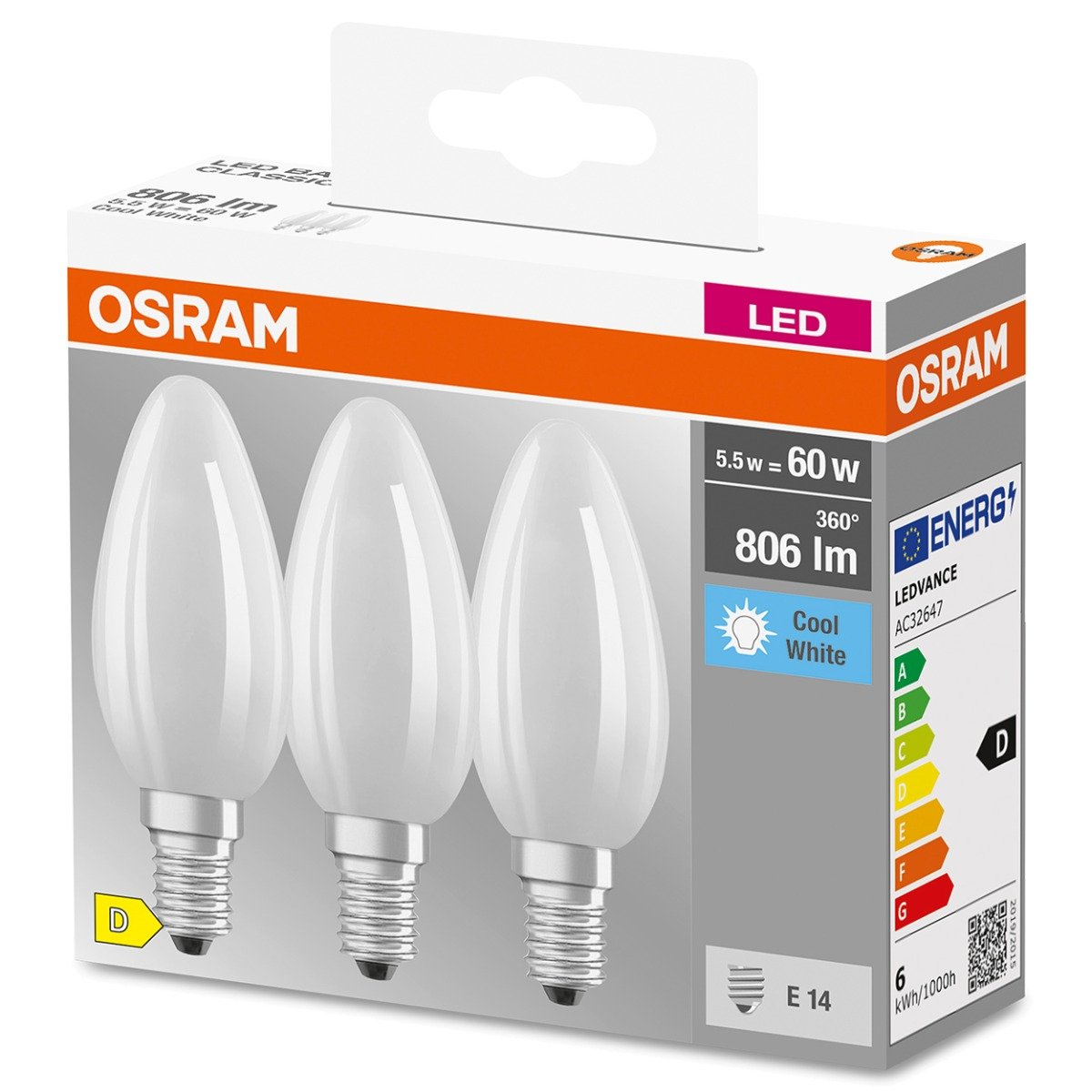 3Pak Żarówka Led E14 B35 5,5W = 60W 806Lm 4000K Neutralna 300° Filament ...