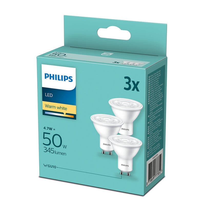 Фото - Лампочка Philips 3PAK Żarówka LED GU10 4.7W = 50W 345lm 2700K Ciepła 36° 