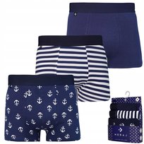3X Bokserki Majtki Męskie Bawełniane Premium Marynarski Wzór Moraj Xl