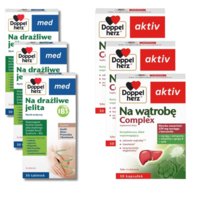 3x Doppelherz® med Na drażliwe jelita, 3x30 tabletek + 3x Doppelherz® aktiv Na wątrobę Complex, 3x30 kapsułek ZESTAW