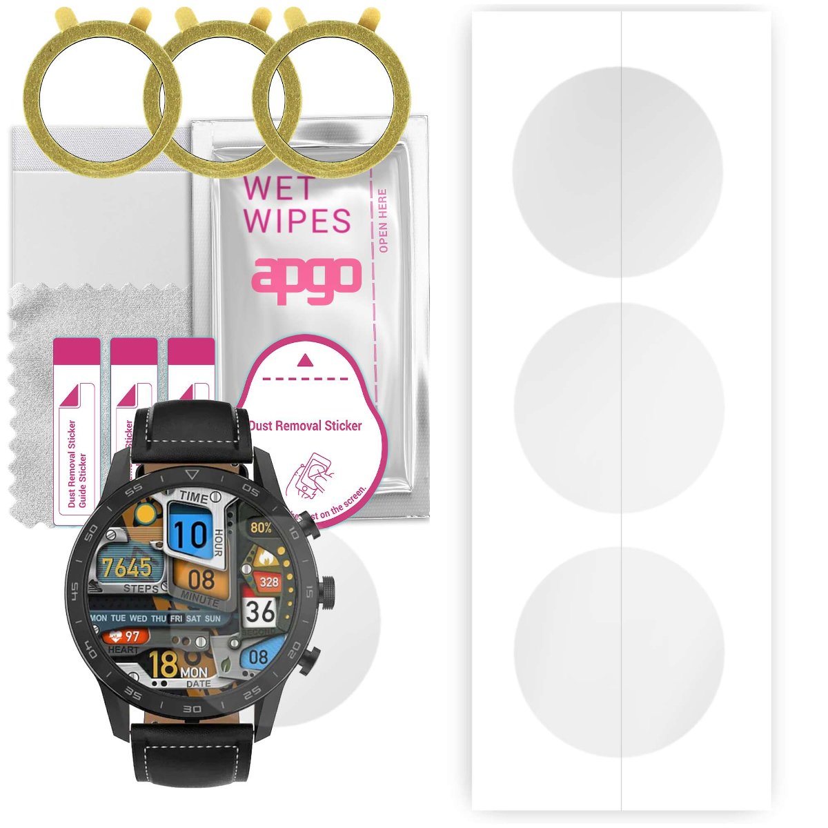 3x Apgo Hydrogel Screenprotector Voor Hama Smartwatch 7010 – Met Positioneringslaag Voor Eenvoudige Installatie, Zelfherstellend En Ultradun